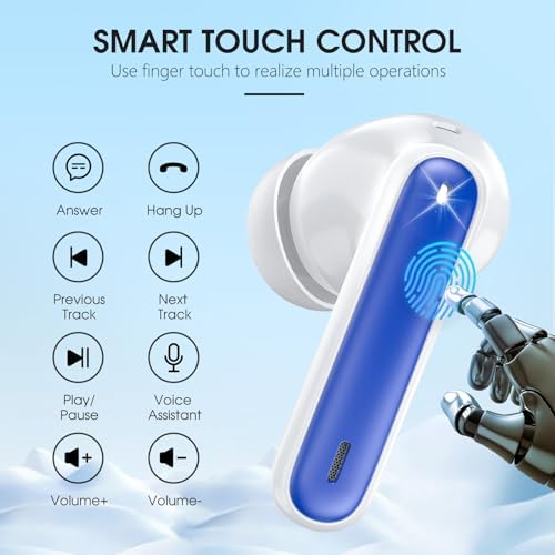 Unleash Superior Audio Performance with Sea Blue Wireless Earbuds – Featuring Bluetooth 5.3 for Rapid Connection, 40-Hour Endurance, Deep Bass Enhancement, and Noise Cancelling Technology – IP7 Waterproof for All-Weather Use with i Phone & Android Compatibility