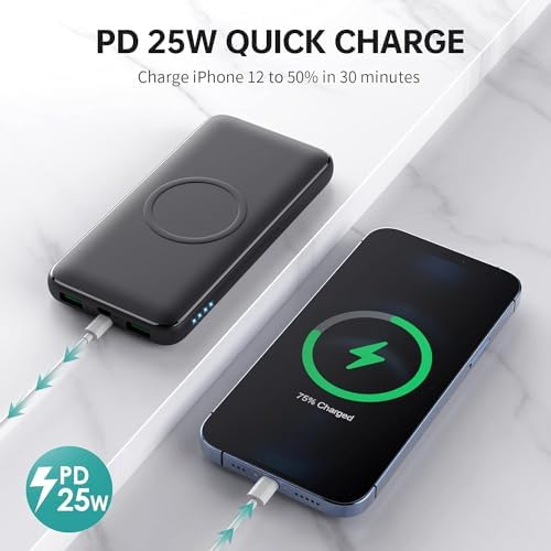 Ultra-Fast Wireless Portable Charger Power Bank – 13800 m Ah Capacity with 15 W Wireless Charging, 25 W PD & QC 4.0 USB-C, Dual Input & 4 Output Ports – Ideal for i Phone 16/15/14/13/12 and Android Devices – Compact Travel Essential for Uninterrupted Power