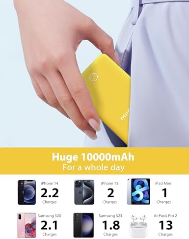 miisso 10000 m Ah Ultra-Slim Portable Power Bank with Integrated Charging Cables – Multi-Device USB-C Travel Charger for i Phone & Samsung – Compact, Lightweight Battery Pack Designed for Maximum Portability and Efficiency