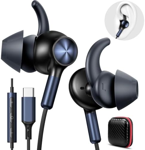 APETOO USB-C Sports Earbuds – Sweatproof Wired Headphones with Anti-Fall Wingtips, Deep Bass Audio, and Hands-Free Calling – Ideal for Active Lifestyles and Compatible with i Phone 16 & Galaxy Devices for Exceptional Comfort and Performance