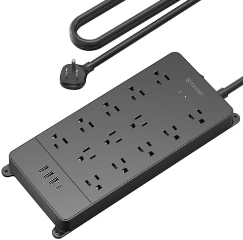 Maximize Your Power Potential with the TROND Heavy-Duty Surge Protector Power Strip: 13 Wide-Spaced Outlets, 32 W Quick Charge USB-C, 4000 Joules Protection, 5 ft Flat Plug Extension Cord, Wall Mountable Design for Seamless Integration in Home and Office Spaces – ETL Listed for Ultimate Safety and Reliability
