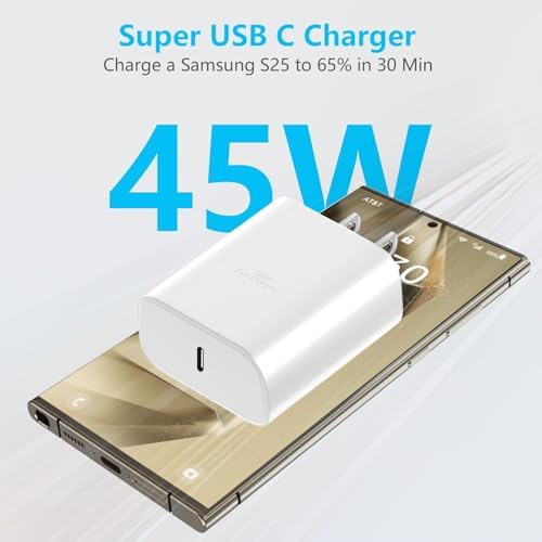 Super Fast 45 W USB-C Charger Bundle with 10 FT Cable – Optimized Power Delivery for Samsung Galaxy S Series & Tab S – Dual Pack for Ultimate Convenience – Elegant White Design Ideal for Travel & Everyday Use – Rapid Charging Solution for Busy Lifestyles
