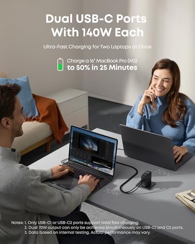 Anker 140 W Ga N Multi-Device Fast Charger – Quad-Port USB-C Rapid Charging Hub for Mac Book, i Phone 16, Samsung Galaxy & Pixel – Advanced Active Shield 2.0 Safety System – High-Definition Display for Real-Time Charging Insights – Ultimate Convenience for Tech Enthusiasts