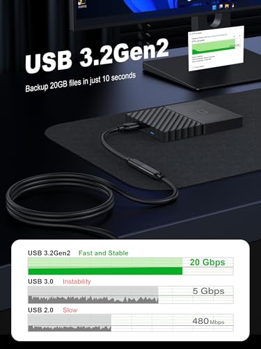 10 FT 90 Degree Right Angle USB C Male to Female Extension Cable – High-Speed USB 3.1 Gen 2, 10 Gbps Data Transfer, 100 W Power Delivery, 4 K Video Ready, Ideal for Mac Book Pro, i Pad Pro, Nintendo Switch, Dell XPS, Surface Go, PSVR2, and i Phone 15 – Ultimate Flexibility and Enhanced Durability for All Your Device Connections