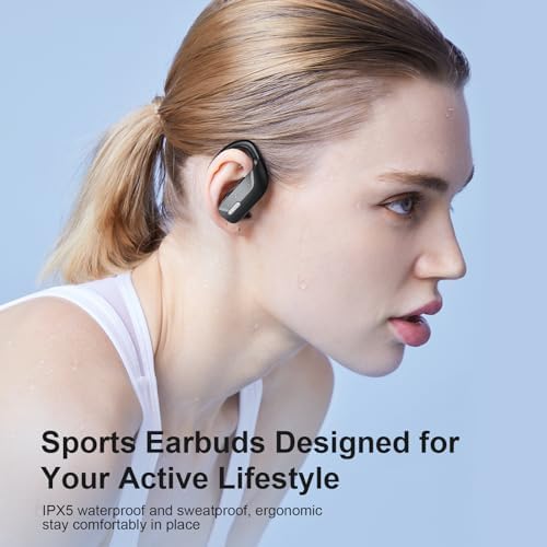 Unleash Your Potential with occiam Waterproof Wireless Earbuds – 48-Hour Playtime Bluetooth Headphones for Sports & Workout, Featuring Built-in Microphone and LED Display for Seamless Connectivity