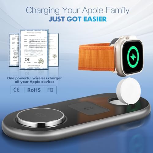 3-in-1 Qi2 Wireless Charging Station for Apple Devices – Fast Charging Dock for i Phone 12-16 Pro Max, Apple Watch Series 1-9 Ultra, and Air Pods 2-3 – Sleek, Compact Design for an Organized Workspace and Effortless Power Solutions