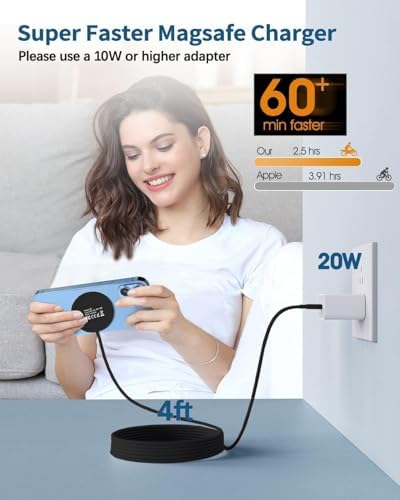 Magnetic Wireless Charger Duo – 15 W Fast Charging Pad with 20 W USB-C Adapter for i Phone 15/14/13/12 Pro/Max/Plus/Mini & Air Pods – Enhanced Mag-Safe Compatibility, 5 ft Charging Cable Included for Ultimate Convenience and Safety