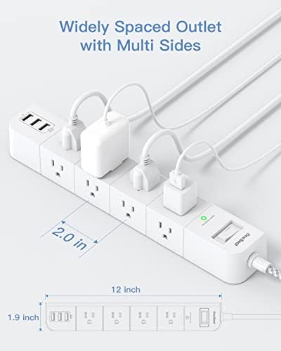 15 ft Heavy-Duty Extension Cord with Surge Protection | 8 AC Outlets & 3 Fast USB Ports | Flat Plug Wall Mount Power Strip for Home & Office | ETL Certified Charging Station for Safe, Efficient Device Management