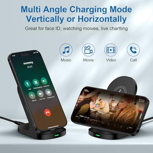 Samsung Fast Wireless Charger Stand – 15 W High-Speed Charging Dock for Galaxy S25/S24/S23, Google Pixel 9/9 Pro, i Phone 16 – Dual Coil Design for Optimal Charging – Safe & Case-Friendly Charging Station for Desk or Nightstand – Supports Vertical/Horizontally Viewing – Enhanced Compatibility for Multiple Devices – Quick and Convenient Charging Experience