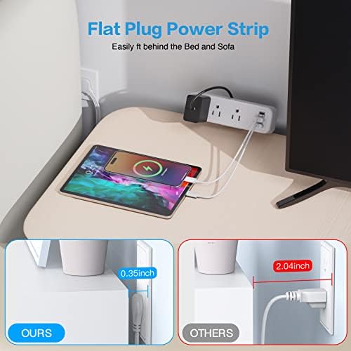 Premium Desk Clamp Power Strip with USB C – 3 Outlet Extension Cord for Streamlined Workspaces, 6.5 ft Thin Cable, Space-Saving Flat Plug Design for Easy Mounting on 1.6 inch Desktops – Fast Charge Capability for Modern Devices