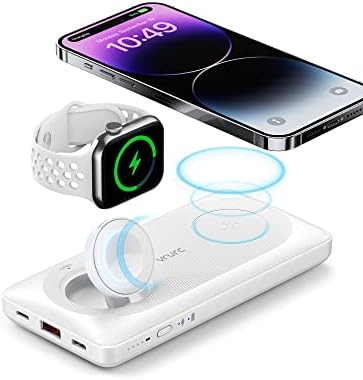 VRURC 10000 m Ah Magnetic Portable Charger – 3-in-1 Fast Wireless Charger for i Phone 14/13/12 Series, Apple Watch & Air Pods – 22.5 W Quick Charge Power Bank in Stylish Pink – Ultimate On-the-Go Charging Solution with Enhanced Compatibility