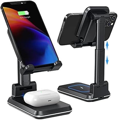 Revolutionary 2-in-1 Wireless Charging Station with Adjustable Stand – Fast, Efficient Charging for i Phone 16, 15, 14, 13, 12 Pro Max & Samsung S23, S22 – Sleek, Space-Saving Design for Effortless Workspace Organization and Enhanced Device Usability