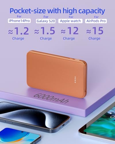 Ultra-Slim 6000 m Ah Portable Charger with Built-In Cable – Fast Charging Power Bank for i Phone 14/14 Pro Max/13/12 Pro/11/XR/X/8 – Lightweight Travel Companion for Ultimate Device Power on the Go