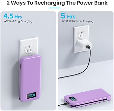 Ultra-Slim 13800 m Ah Portable Charger with Built-in Cables & AC Plug – Multi-Device USB-C Power Bank with 4 Outputs & LCD Display for i Phone, Samsung, and Android – Effortless Charging on the Go