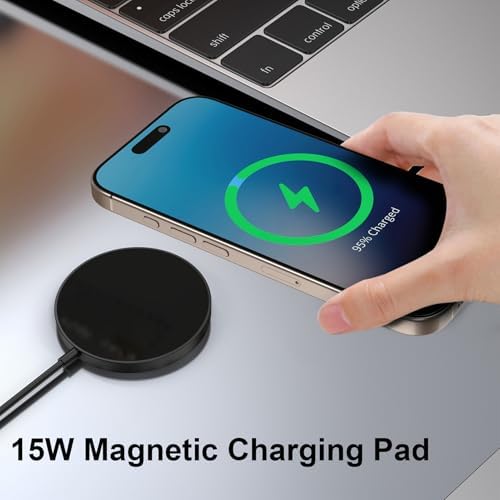 Enhance Your Charging Experience with the Premium 15 W Mag Safe Wireless Charger – LCD Display, Magnetic Fast Charging Pad for i Phone 12-16 Series, Sleek Glass Design, USB-C Port, Perfect for On-the-Go Power Solutions
