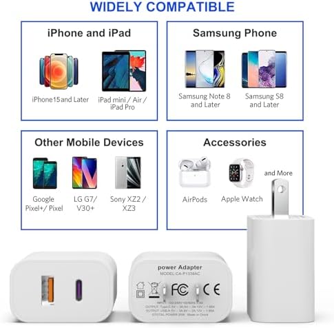 Ultimate 3-Pack i Phone & Samsung Dual-Port USB C Charger Block – i GENJUN 20 W QC + PD 3.0 Fast Charging Adapter for i Phone 15/14/13/12/X and Galaxy Devices – Sleek, Compact, and Reliable Wall Charger for Efficient Power on the Go