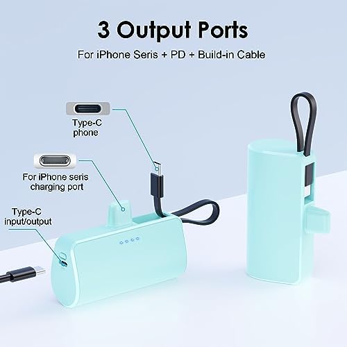 Dual Pack Mini Power Bank with Built-in USB C Cable – 5200 m Ah Fast Charging Battery for i Phone 15/14/13/12/11/XR/8/7/6 & Android Devices – Ultra-Portable Travel Charger for On-the-Go Power Needs