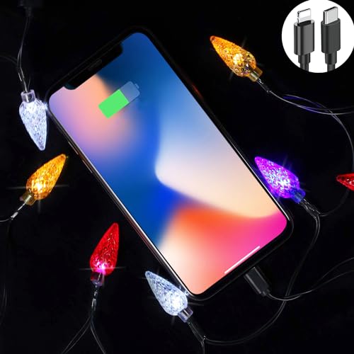 MACLARONX 2 Pack USB-C to Lightning Christmas Light Charging Cable – 4.5 FT Festive LED Connector for i Phone 6-14 Pro/Max/Plus/XS/XR – Stylish & Functional Holiday Charger with 10 Decorative Lights