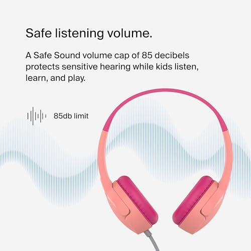 Belkin Sound Form Mini Kids Wireless Bluetooth Headphones – Safe 85 d B Volume Control, 30-Hour Playtime, Built-In Microphone – Lightweight On-Ear Style for i Phone, i Pad, Fire Tablet & More – Ideal for Learning, Entertainment & Safe Listening