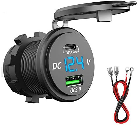 Ultimate Gem Coo 63 W USB C Car Charger Socket with Integrated LED Voltmeter – Experience Rapid Charging with 45 W Power Delivery & 18 W Quick Charge 3.0 for Efficient Power Boost in Cars, RVs, Boats, Trucks, and Motorcycles – Compact, Durable 12 V USB Cigarette Lighter Adapter for All USB Devices
