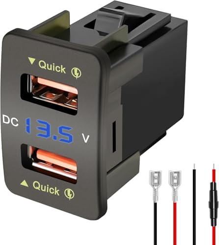 Levigo USB QC3.0 Fast Car Charger for Honda Vehicles – Dual USB Ports with LED Voltage Meter, 12/24 V Compatibility, Quick Charge Technology, Sleek Black Design for Efficient Device Charging on the Go
