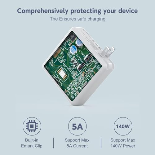 Ultra-Fast 140 W USB-C Charger for Mac Book Pro & Air – Rapid 1 Hour 40 Minute Full Charge, Includes 6.6 ft USB-C Cable, High Compatibility with M1, M2, M3 Models, Reliable Safety Features & 24/7 Support for Hassle-Free Charging