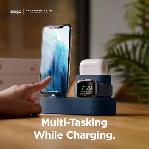elago 3 in 1 Charging Station for Apple Devices – All-in-One Dock for i Phone, Apple Watch Series 10/9/8/7/6/5/4/3/2/1/SE, and Air Pods Pro/3/2/1 – Sleek, Space-Saving Design with Enhanced Speed and Compatibility (Original Cables Required) – Perfect for Home or Office Use