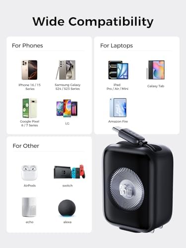 THREEKEY 35 W Ga N3 Turbo Dual USB-C Wall Charger – Compact Retractable Travel Adapter for Lightning-Fast Charging of i Phone 16/15 Pro Max, i Pad Pro/Air, Samsung S25, Pixel – Tangle-Free Storage Solution for On-the-Go Power Needs