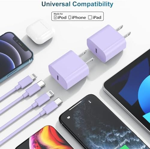 Ultra-Fast 20 W USB-C Charger with 6-Foot Lightning Cable – Convenient 3-Pack for i Phone 14/13 Pro, Ideal for Home and Travel – Superior Durability and Extended Reach for Effortless Charging Anytime