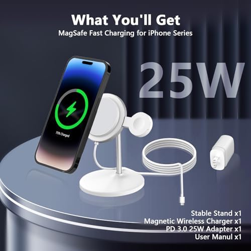 Mag Safe 2-in-1 Wireless Charging Station for i Phone and Apple Watch – Portable 15 W Fast Charger with Detachable Design, Foldable Travel Pad for i Phone 12-16 Series – Sleek Black Finish for Enhanced Compatibility and Efficient Power Boosts