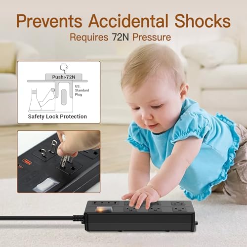 VNJ Outdoor Power Strip: 8 AC Outlets & 4 Fast USB Ports, IPX6 Waterproof Surge Protector with Safety Lock for Secure Connections, ETL-Certified 15 FT Extension Cord – Ideal for Home, Garden, and Commercial Applications