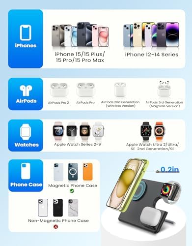 Magnetic 3-in-1 Wireless Charging Station for Apple Devices: Joy Geek Foldable Charger Stand for i Phone 15/14/13/12 Pro Max, Apple Watch 9/8/7/6/5/4 SE, & Air Pods Pro 2/3 – Fast, Portable, and Stylish Charging Solution for Tech Enthusiasts