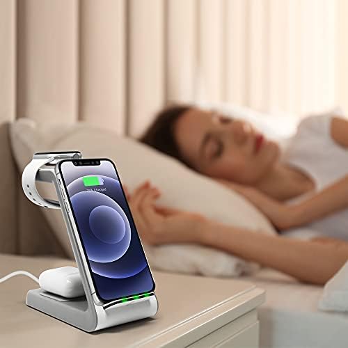 Aduro Power Up Trinity Pro 3-in-1 Wireless Charging Station for Apple Devices – Ultimate Fast Qi Charging Dock for i Phone 12/11/SE, Apple Watch & Air Pods – Sleek Design with Enhanced Safety Features for Efficient Power Management and Organized Device Storage