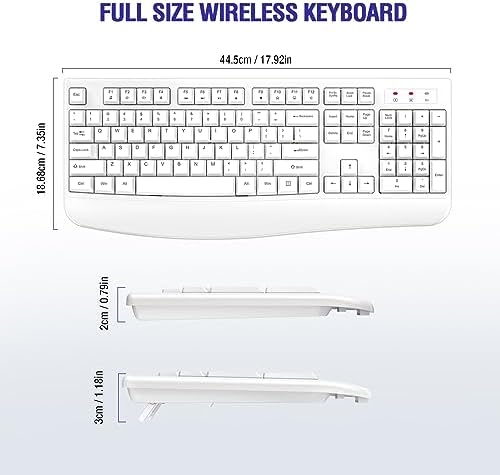 Ergonomic Wireless Keyboard for Ultimate Comfort – 2.4 GHz Full-Sized Design with Cushioned Wrist Rest for Windows & Mac Compatibility – Enhance Your Productivity at Home or Office