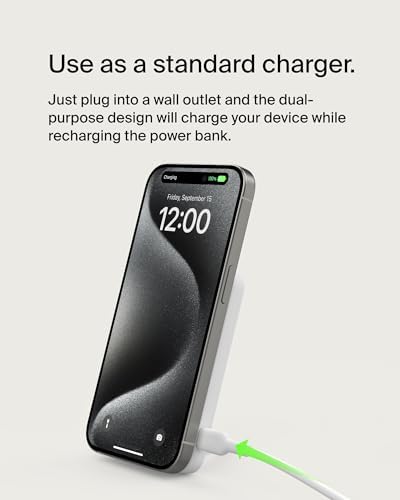 Belkin 5000 m Ah Wireless Power Bank with Qi2 Technology – Mag Safe-Compatible Portable Charger Featuring Built-in Kickstand for i Phone 16, 15, 14, 13, Plus, Pro, Pro Max – Sleek White Design for Seamless Charging on the Go – Optimal Speed & Versatile Compatibility
