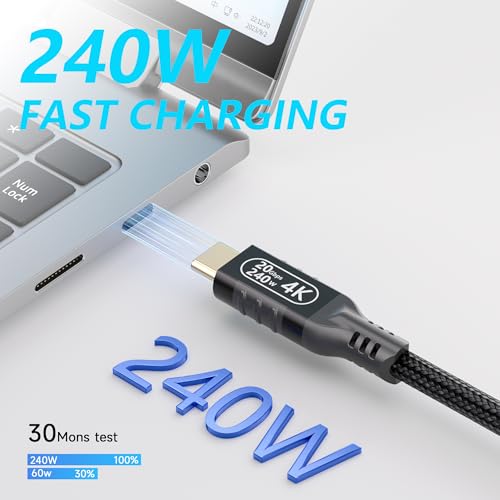 10 ft USB C Extension Cable – High-Speed 20 Gbps Data Transfer, 4 K Video Support & 240 W Power Delivery – Ideal for Thunderbolt 3 Devices, Perfect for Home Office and Gaming Setup – Durable, Flexible Connectivity for Enhanced Performance