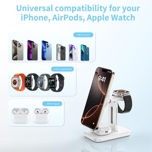 Ultimate 3-in-1 Fast Wireless Charging Station for Magsafe Apple Devices – Sleek Aluminum Charger with Adapter for i Phone 16/15/Pro/Pro Max/14/13/12, Apple Watch & Air Pods – Premium Magnetic Stand for Enhanced Speed and Style