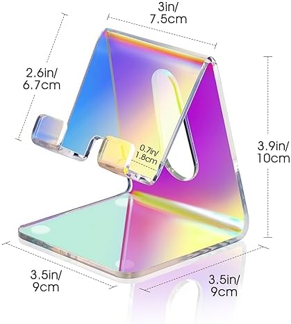 Tomorotec Adjustable Angle Acrylic Cell Phone Stand for Desk, Foldable Acrylic Phone Holder Cute for Office, Portable Non-Slip Desktop Smartphone Holder, Fit for iPhone Samsung Galaxy (Iridescent) – Enhanced Compatibility and Speed