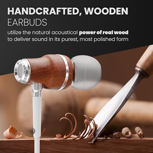 Experience Exceptional Sound: Symphonized Bubinga Wood i Phone Earbuds with Deep Bass and 90% Noise Cancellation, 3 D Audio Technology, Lightning Connector, and Built-in Microphone for Effortless Control – Perfect Compatibility from i Phone SE to 14