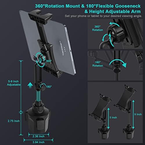 Transform Your Commute with the 360° Adjustable Car Cup Holder Tablet and Phone Cradle Mount – Universal Fit for i Pad Pro, Samsung Galaxy & Smartphones – Ultimate Hands-Free Navigation and Entertainment Accessory for Enhanced Driving Safety and Comfort