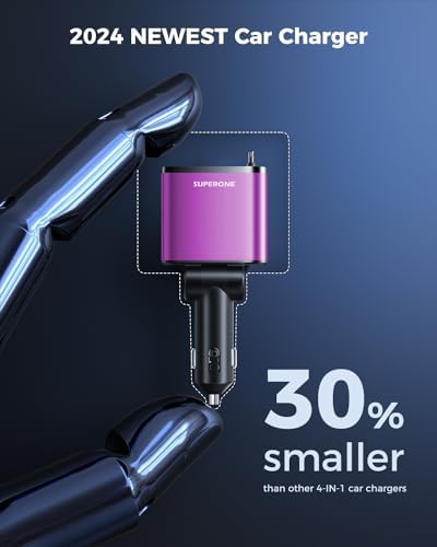 2025 SUPERONE 69 W Retractable Car Charger – Fast Charging Dual-Port Accessory for i Phone 16/15/14/13/12 & Samsung Devices, Tangle-Free Design, Ideal Gift for Men & Women, Essential Car Travel Companion