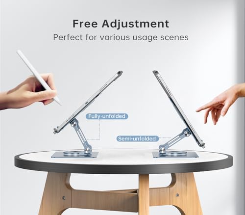Versatile 360° Rotating Tablet Stand Holder – Durable Dual Rod Aluminum Design for Enhanced Stability and Adjustable Viewing – Universal Compatibility with i Pad, Samsung, Kindle, and More – Sleek Black Finish for Modern Workspaces – Perfect for Multitasking, Video Watching, and Reading Comfortably