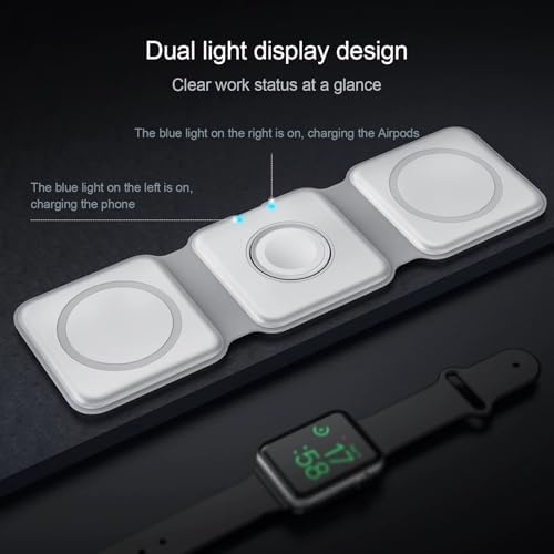 3-in-1 Magnetic Wireless Charging Pad for Apple Devices – Fast Charging Station for i Phone 12-16 Pro Max, Apple Watch, and Air Pods – Foldable Travel Charger with Included Charger for Ultimate Convenience and Compatibility