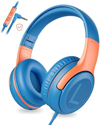 Premium Volume-Limiting Kids Wired Headphones with Microphone – Ultimate Hearing Protection at 85/94 d B – Foldable On-Ear Design for Effortless Travel – Perfect for Learning, Gaming, and Entertainment – Universal 3.5 mm Compatibility for All Devices