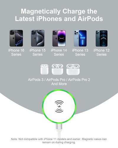 Mag Safe Wireless Charger Pad with Stand – 15 W Fast Charging Magnetic Dock for i Phone 16/15/14, Google Pixel 9 Series, Samsung Galaxy S25/S24/S23, Air Pods, and Qi-Compatible Devices – Optimal Magnetic Alignment and Safety Features for Reliable Power Delivery