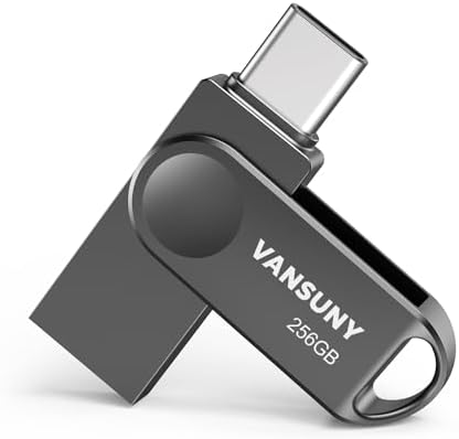 Vansuny 256 GB Dual USB Type-C Flash Drive – High-Speed OTG USB 3.0 Thumb Drive with Waterproof Metal Design for i Phone 15, Android Devices, and Laptops – Ultimate Storage Solution for Data Transfer and Backup