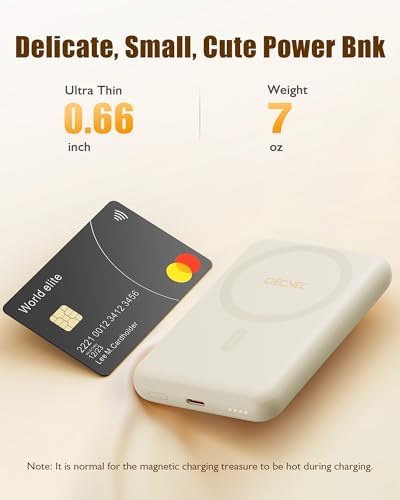 Ultra-Slim 10,000 m Ah Mag Safe Power Bank – 15 W Magnetic Wireless Charger with PD 20 W Fast Charging for i Phone 12-16 Series – Compact Beige Design for Effortless Portability & Simultaneous Dual Device Charging – Includes 22.5 W USB-C Cable for Quick Top-Ups and Hassle-Free Use