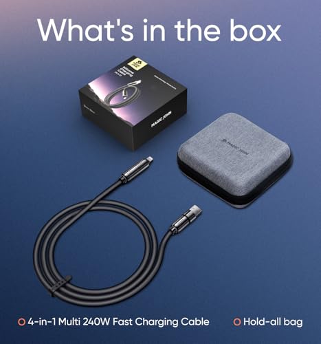 MAGIC JOHN 240W 4 in 1 Charging Cable, 4FT USB C to Lightning Cable [MFi Certified], Multi Chargers for All Devices, Chubby USB A/C to C/Lightning with Light for iPhone/MacBook/iPad/Samsung/Switch 2 – Enhanced Compatibility and Speed
