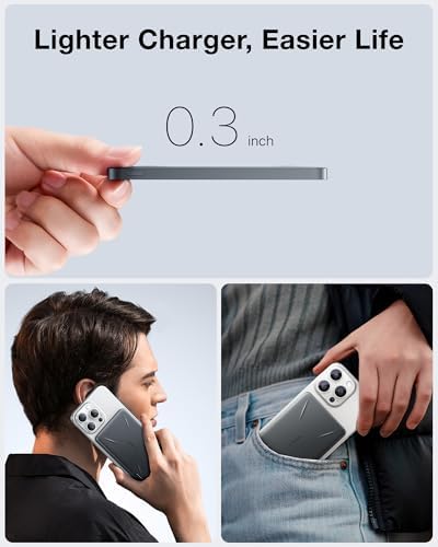 TORRAS Mag Safe-Compatible 5,000 m Ah Slim Portable Charger – Fast Wireless Charging Power Bank for i Phone 12-16 – Ultra-Thin Magnetic Battery Pack with USB-C Cable for Effortless On-the-Go Power Solutions