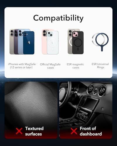 Revolutionize Your Drive with the ESR Qi2 15 W Mag Safe Car Mount Charger – Effortless Fast Wireless Charging for i Phone 12-16 & S25, Secure Magnetic Hold for Dashboard/Windshield, Stylish Black Design, Ultimate Convenience and Enhanced Compatibility